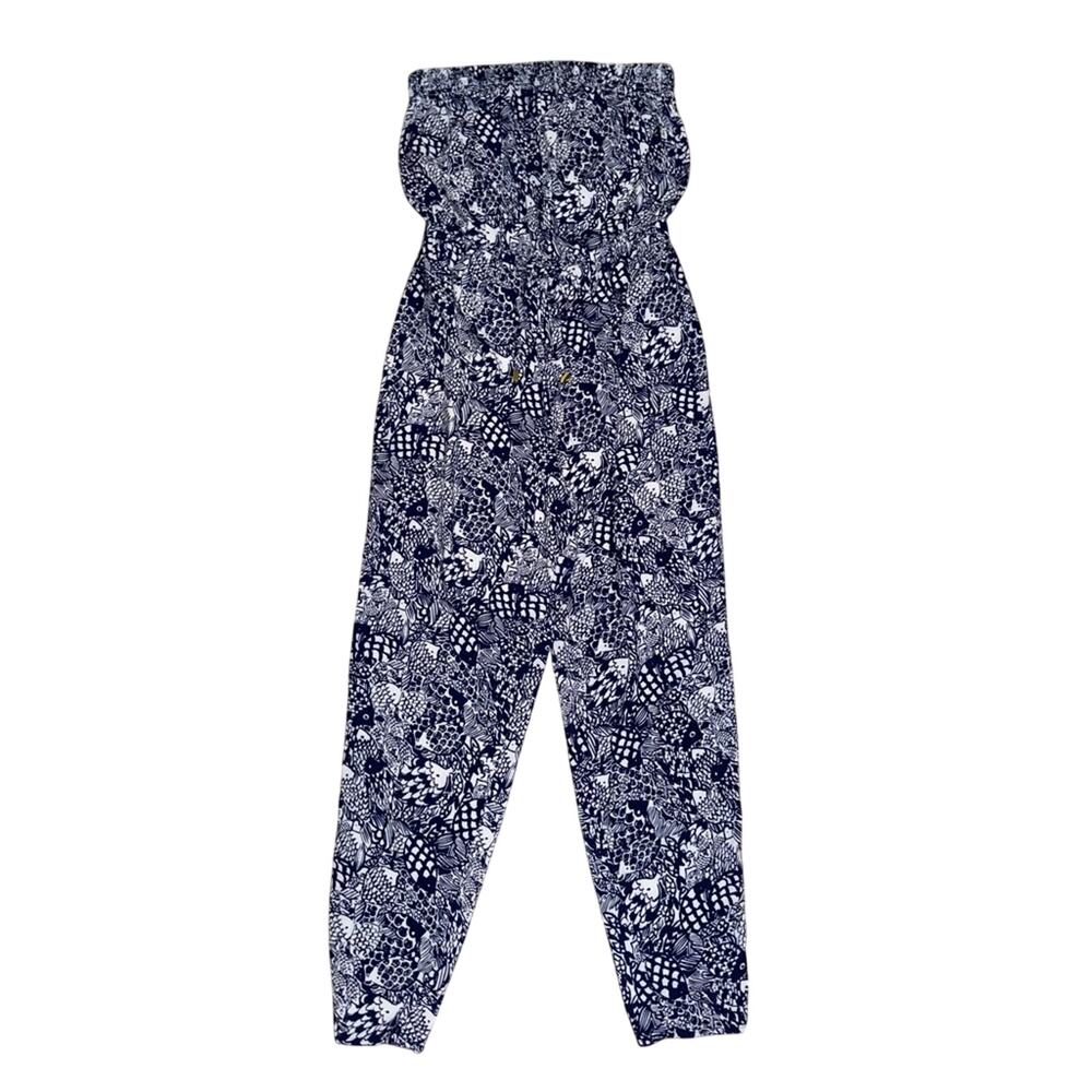UEC LILLY PULITZER NAVY BLUE & WHITE FISH PRINT STRAPLESS JUMPSUIT SZ L - Picture 3 of 14